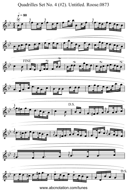 Quadrilles Set No. 4 (#2). Untitled. Roose.0873 - staff notation
