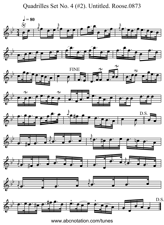 Quadrilles Set No. 4 (#2). Untitled. Roose.0873 - staff notation