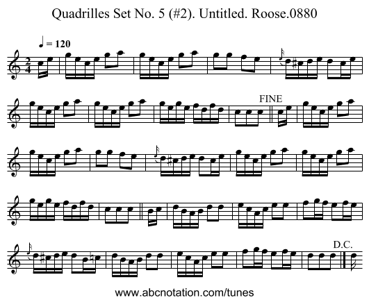 Quadrilles Set No. 5 (#2). Untitled. Roose.0880 - staff notation