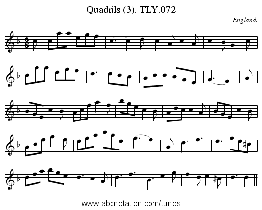 Quadrils (3). TLY.072 - staff notation