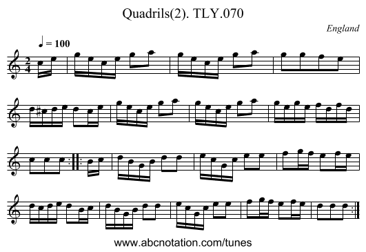 Quadrils(2). TLY.070 - staff notation
