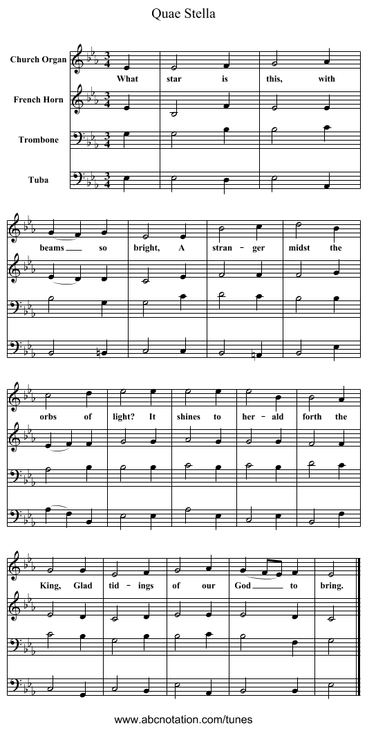 Quae Stella - staff notation