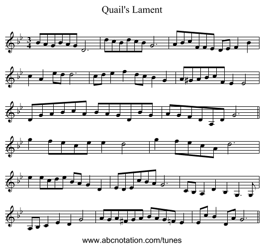 Quail's Lament - staff notation
