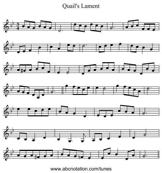 Quail's Lament - staff notation