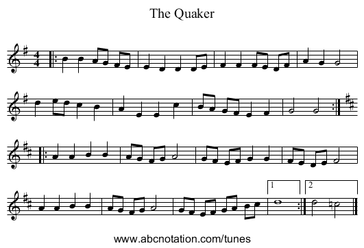 Quaker, The - staff notation