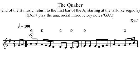 Quaker, The - staff notation