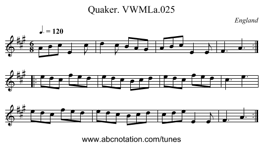 Quaker. VWMLa.025 - staff notation