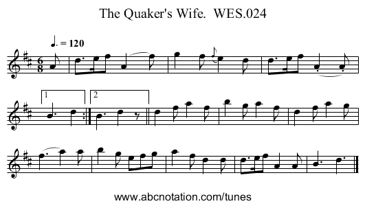 Quaker's Wife.  WES.024, The - staff notation