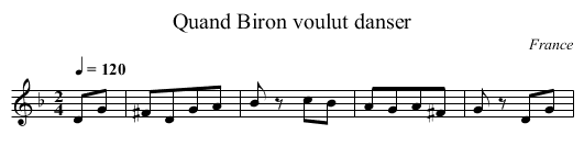 Quand Biron voulut danser - staff notation