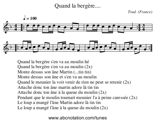 Quand la bergère.... - staff notation