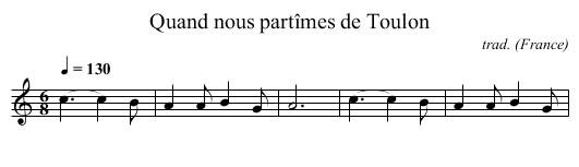 Quand nous partîmes de Toulon - staff notation