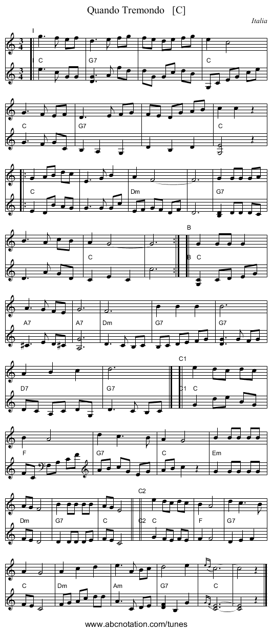 Quando Tremondo   [C] - staff notation