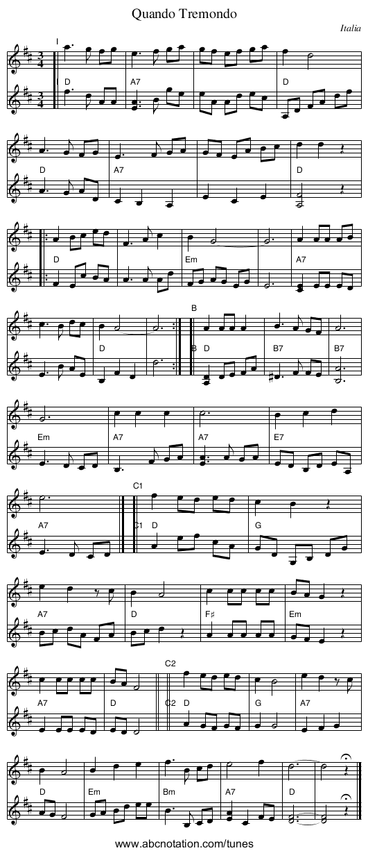 Quando Tremondo - staff notation