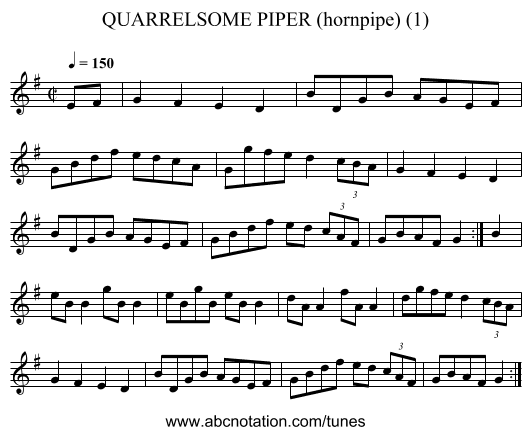 QUARRELSOME PIPER (hornpipe) (1) - staff notation