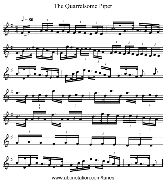 Quarrelsome Piper, The - staff notation