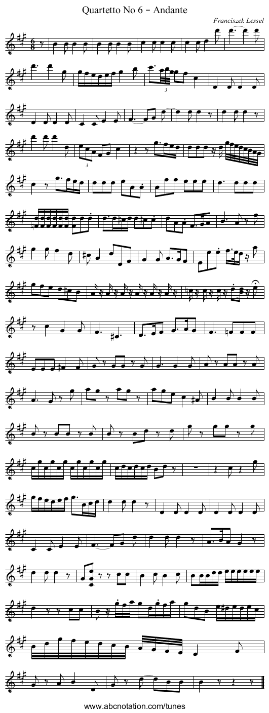 Quartetto No 6 – Andante - staff notation