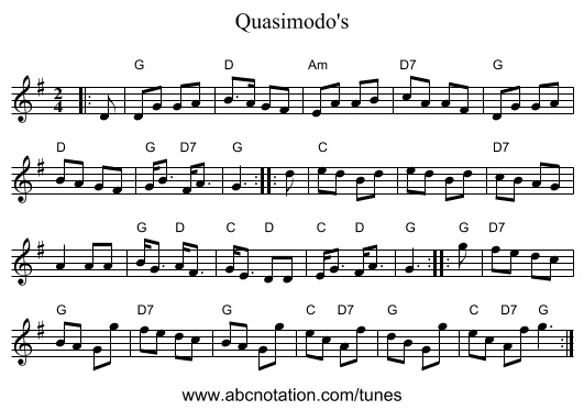 Quasimodo's - staff notation