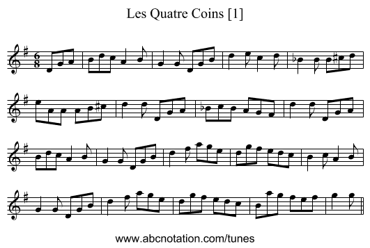 Quatre Coins [1], Les - staff notation