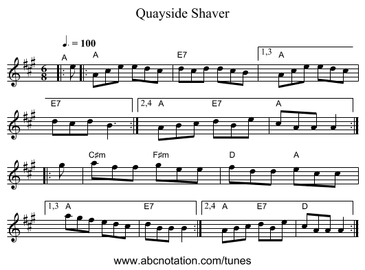 Quayside Shaver - staff notation