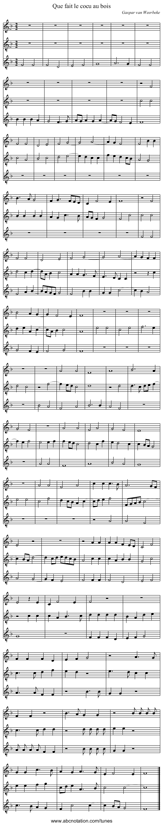 Que fait le cocu au bois - staff notation