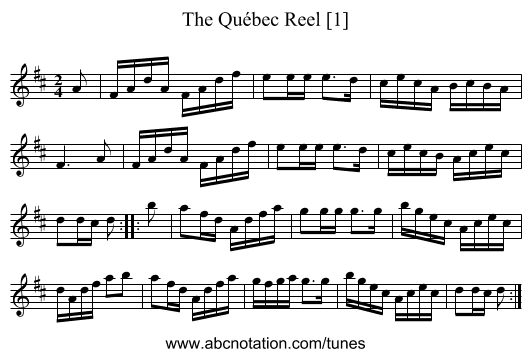 Québec Reel [1], The - staff notation