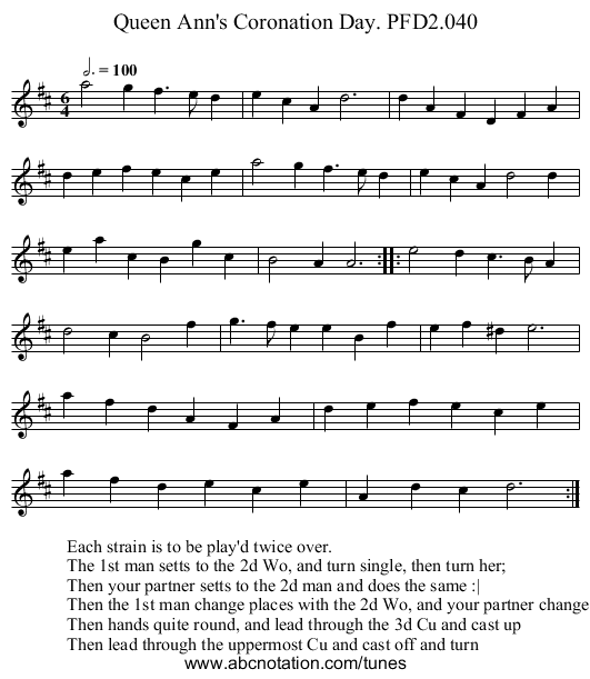 Queen Ann's Coronation Day. PFD2.040 - staff notation