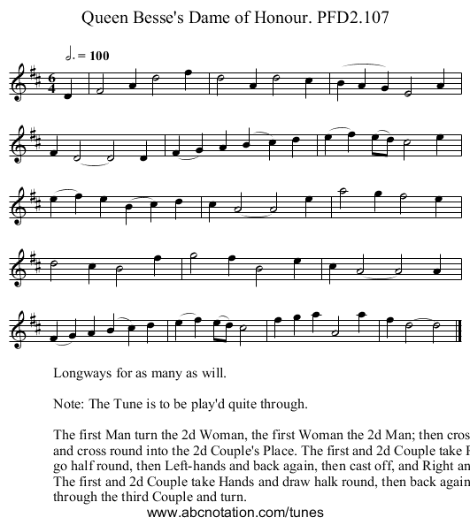 Queen Besse's Dame of Honour. PFD2.107 - staff notation