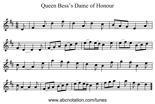 Queen Bess’s Dame of Honour - staff notation