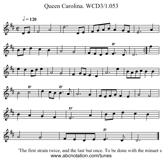 Queen Carolina. WCD3/1.053 - staff notation