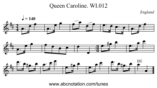 Queen Caroline. WI.012 - staff notation