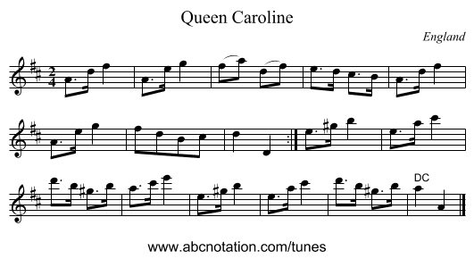 Queen Caroline - staff notation
