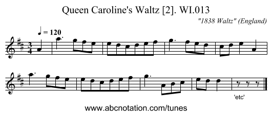 Queen Caroline's Waltz [2]. WI.013 - staff notation