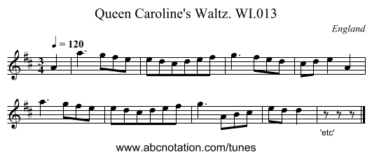 Queen Caroline's Waltz. WI.013 - staff notation