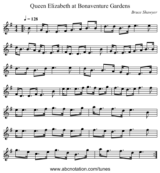 Queen Elizabeth at Bonaventure Gardens - staff notation