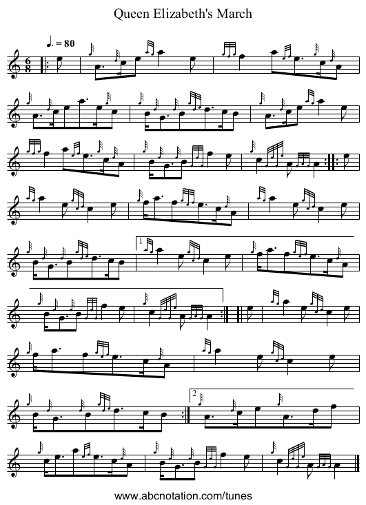 Queen Elizabeth's March - staff notation