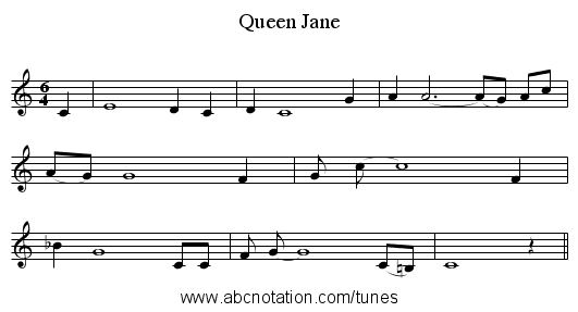 Queen Jane - staff notation