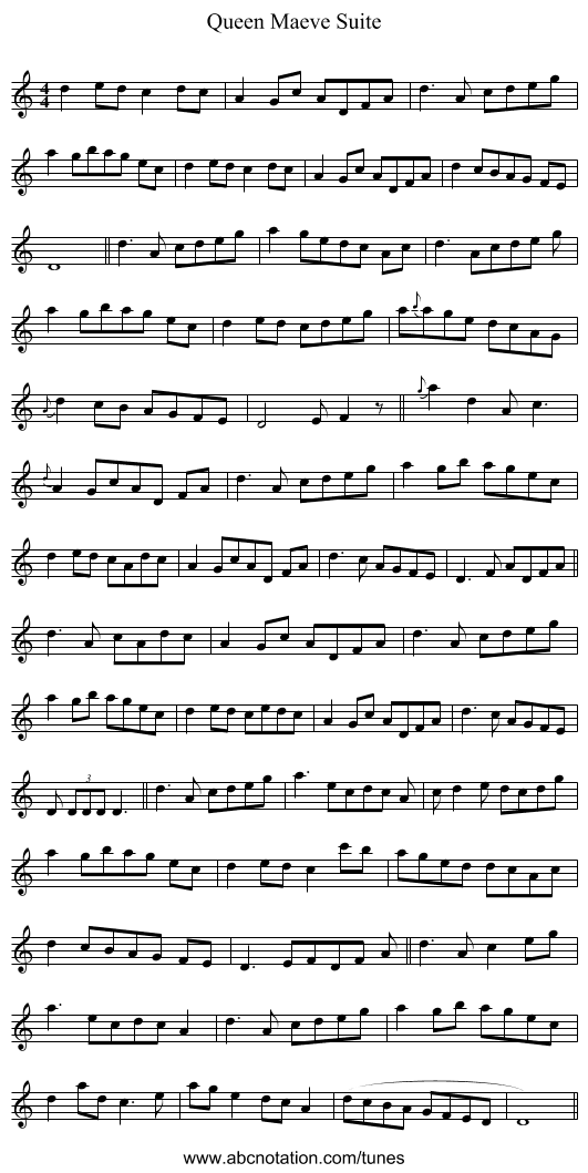 Queen Maeve Suite - staff notation
