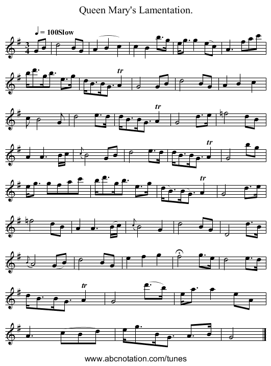 Queen Mary's Lamentation. - staff notation