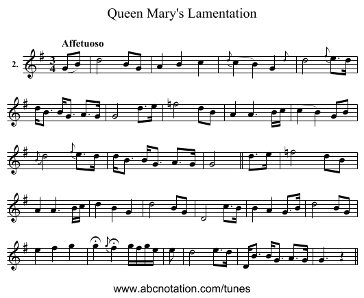 Queen Mary's Lamentation - staff notation