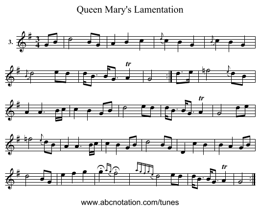 Queen Mary's Lamentation - staff notation