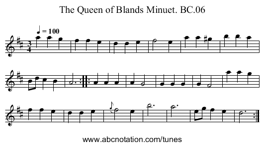 Queen of Blands Minuet. BC.06, The - staff notation