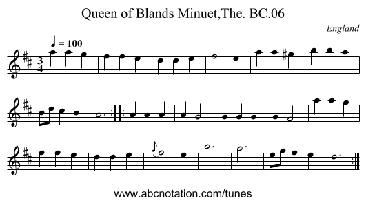 Queen of Blands Minuet,The. BC.06 - staff notation
