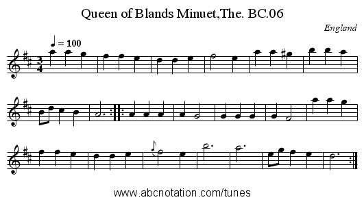 Queen of Blands Minuet,The. BC.06 - staff notation
