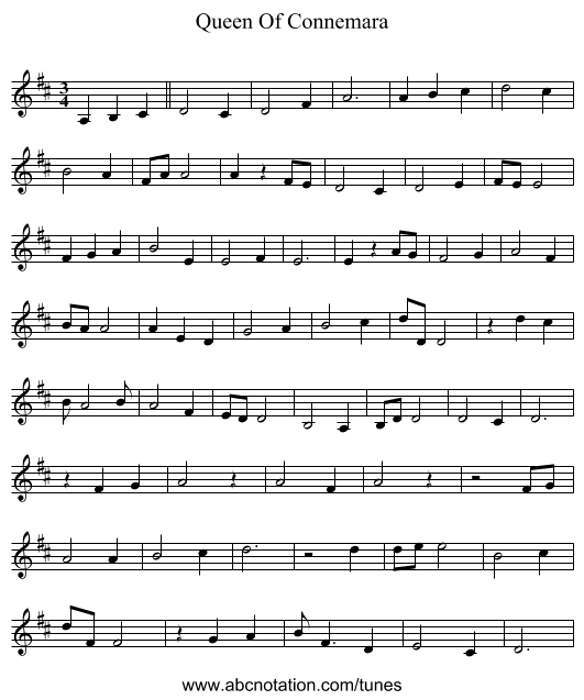 Queen Of Connemara - staff notation