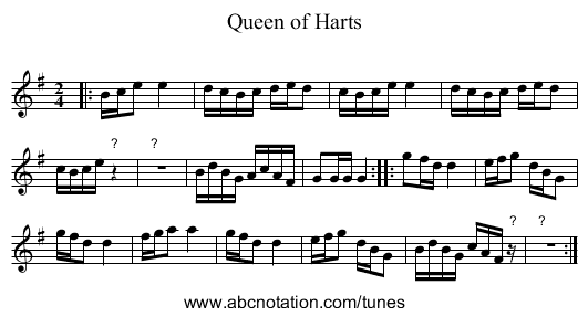 Queen of Harts - staff notation