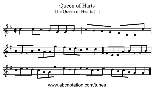 Queen of Harts - staff notation