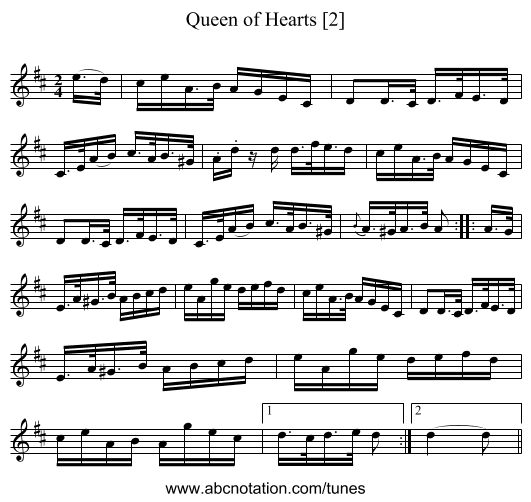 Queen of Hearts [2] - staff notation