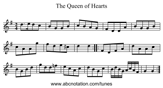 Queen of Hearts, The - staff notation