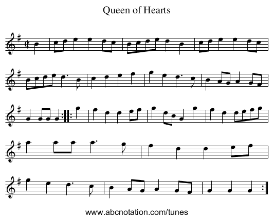 Queen of Hearts - staff notation