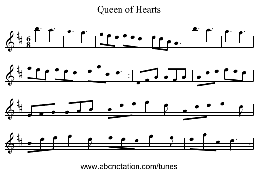 Queen of Hearts - staff notation